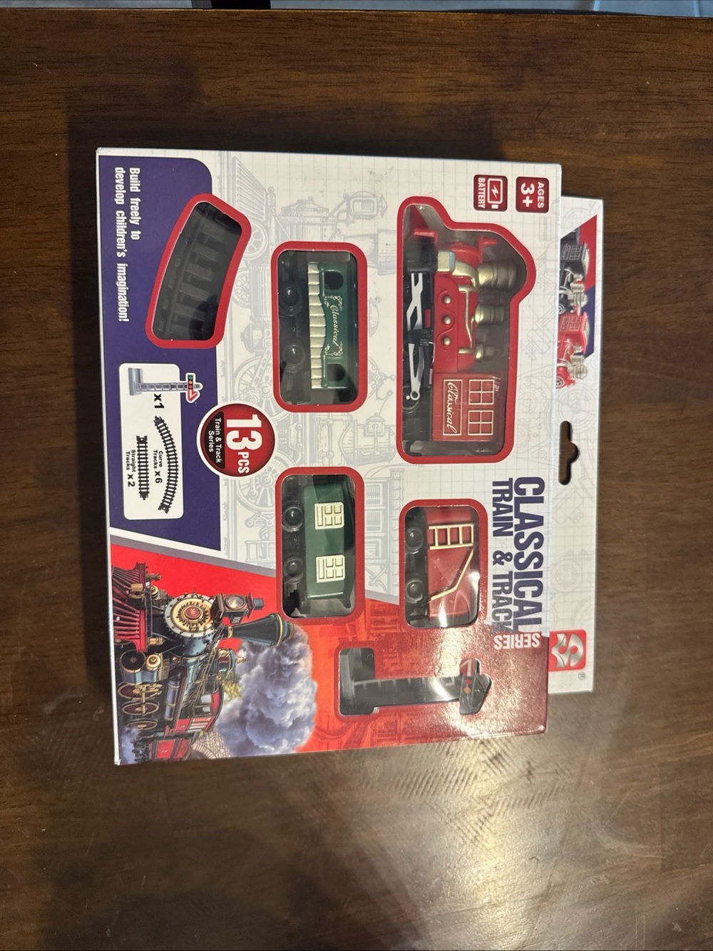 Classic Red & Green Toy Train Set - 13 Piece Track Series